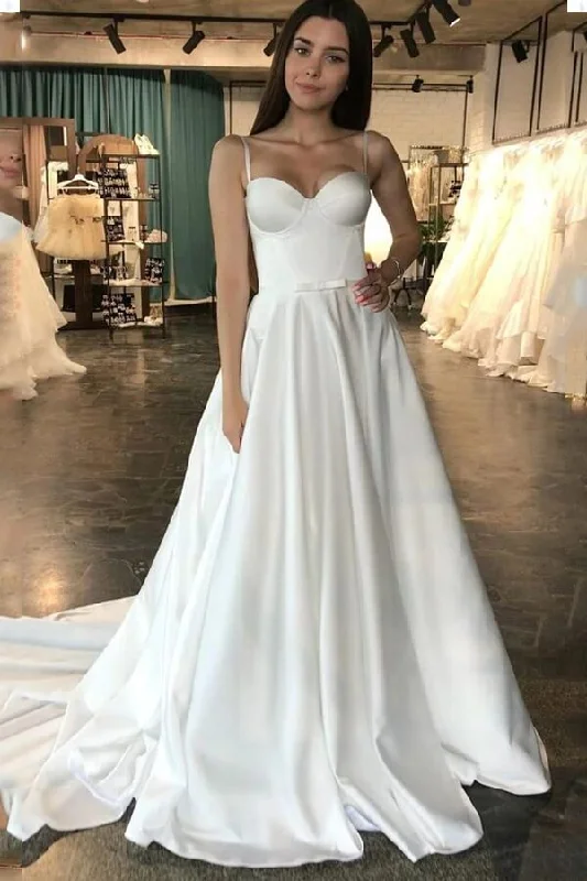 Relaxed Fashion Roycebridal Simple Ivory Satin A-line Sweetheart Wedding Dresses, Cheap Bridal Gown, MW701