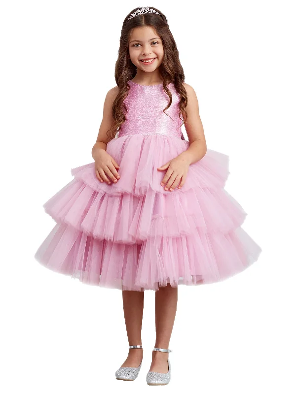 Your Timeless Wardrobe Awaits Little Girls Violet Metallic Glitter Layered Tulle Flower Girl Dress 2-6