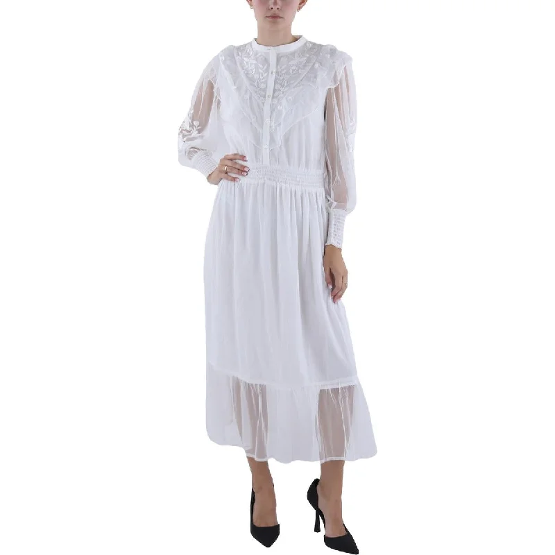 Trend Leading Collection French Connection Womens Embroidered Tea Length Midi Dress