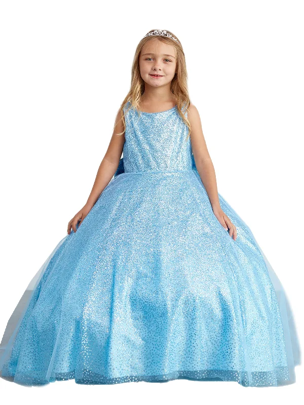 Effortless Chic Apparel Little Girls Sky Blue Sparkling Glitter Tulle Ombre Flower Girl Dress 2-6