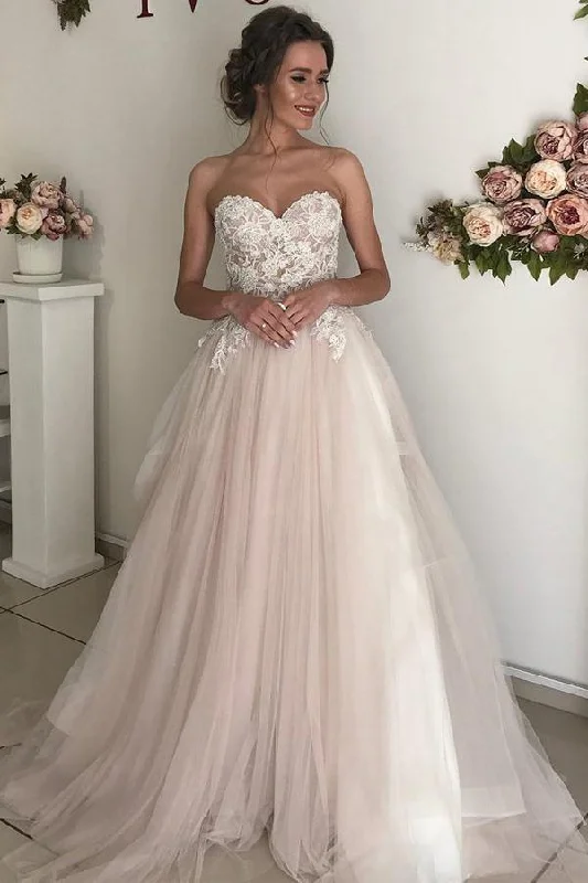 Chic Casual Style Roycebridal Romantic Tulle Lace A-Line Sweetheart Boho Wedding Dresses, Bridal Gown, MW700