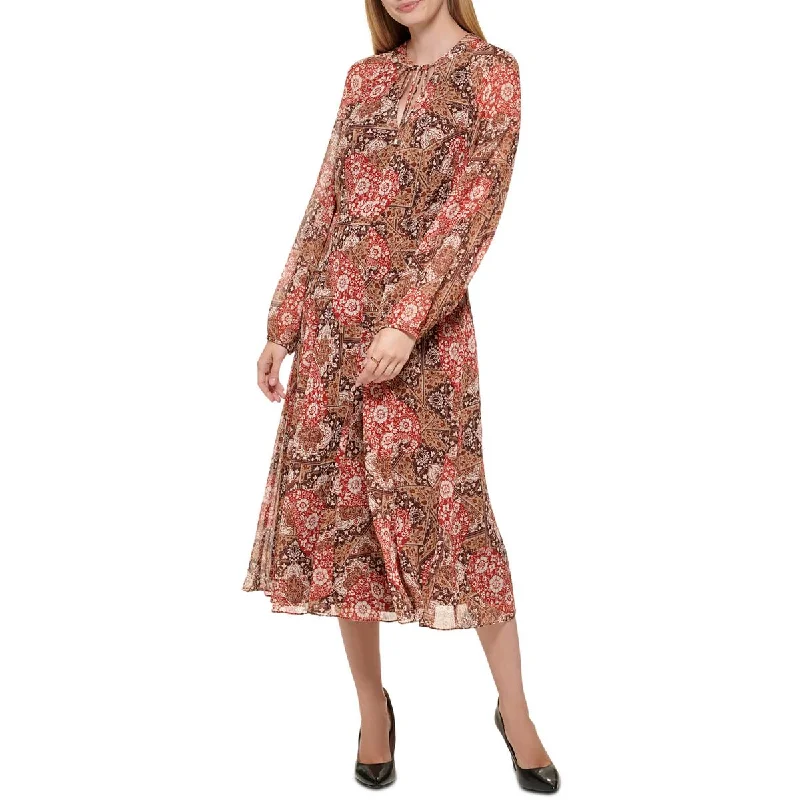 Style Redefined Tommy Hilfiger Womens Tapestry Tie Neck Printed Midi Dress