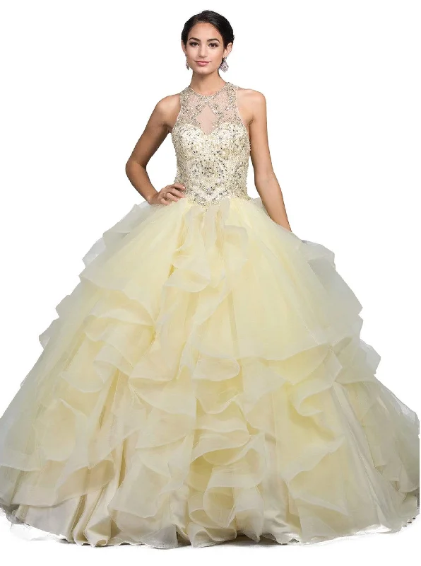 Luxury Fashion Dancing Queen - 1243 Embellished Halter Ruffled Quinceanera Ballgown