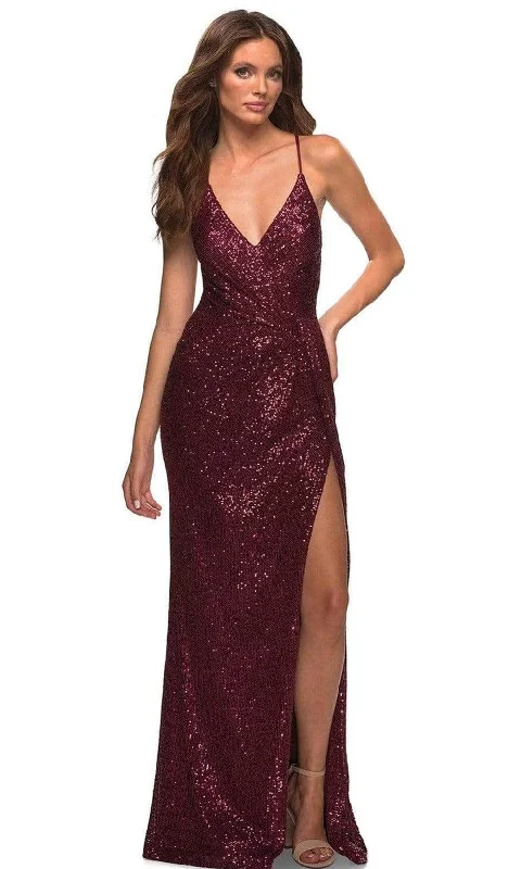 Elegant Clothing La Femme - 29438 Spaghetti Strap Wrap Sequin Long Prom Gown