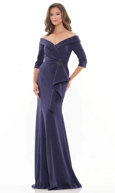 Trendy Styles Rina Di Montella - RD2733 Brooch Accented Off-Shoulder Prom Gown