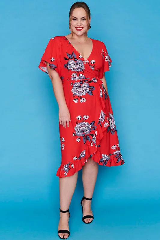 Elegant Styles Cassandra Red Floral Wrap Dress