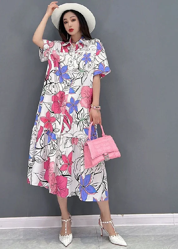 Chic & Cozy Apparel Boho Red Floral Print Peter Pan Collar Vacation Dresses Short Sleeve Chic & Cozy Apparel Boho Red Floral Print Peter Pan Collar Vacation Dresses Short Sleeve