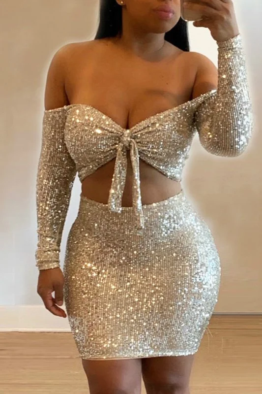 Luxury Fashion Chic Gold Sequins Long Sleeve Short Homecoming Dresses Mini Dress Online