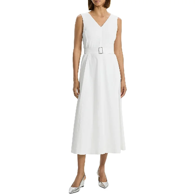 High End Fashion Theory Womens Linen Sleeveless Midi Dress