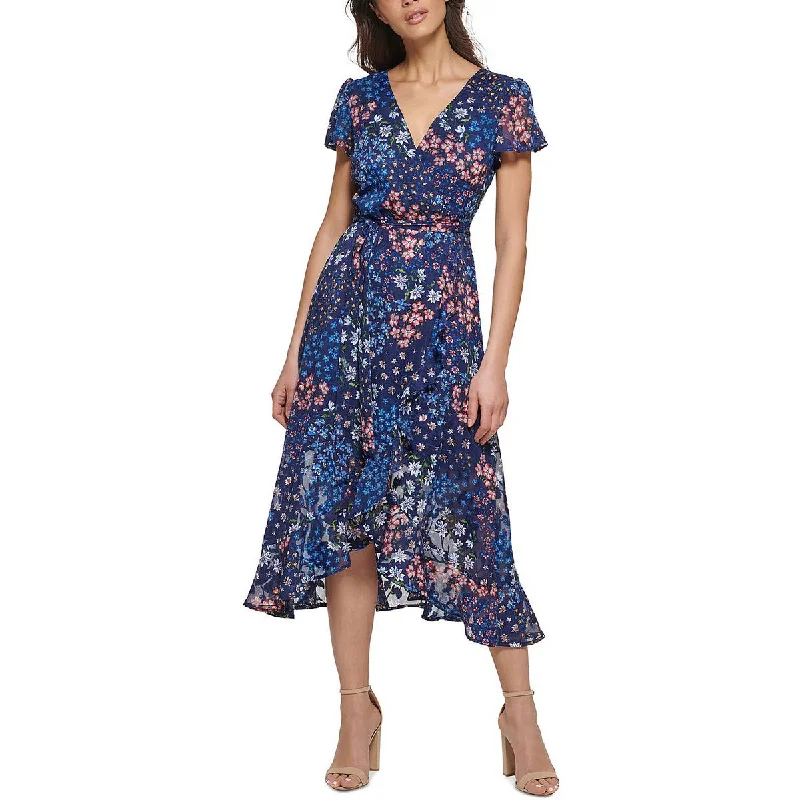 Trendy Attire For Her Kensie Womens Ruffled Hi-Low Midi Dress