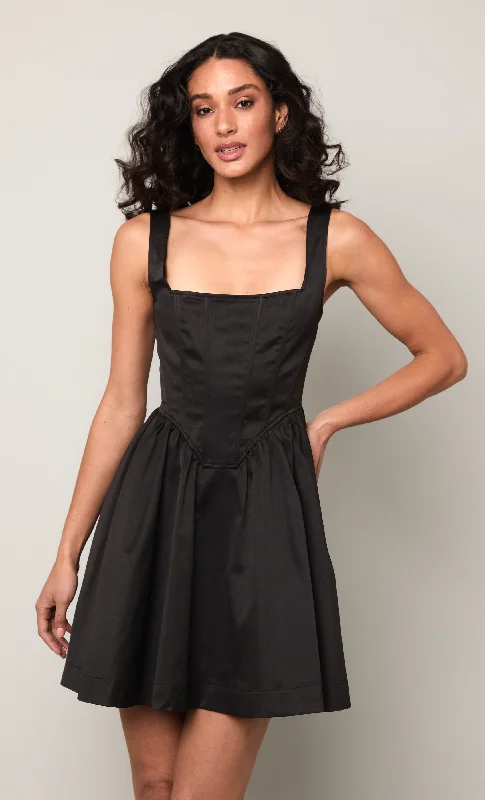 Effortless Everyday Wear Black Corset Tiered Mini Dress