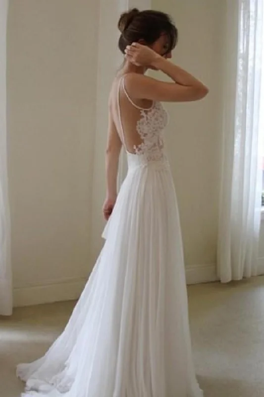 Save Big Roycebridal White Chiffon Spaghetti Straps Simple Lace Backless Cheap Wedding Dresses, MW234 Save Big Roycebridal White Chiffon Spaghetti Straps Simple Lace Backless Cheap Wedding Dresses, MW234