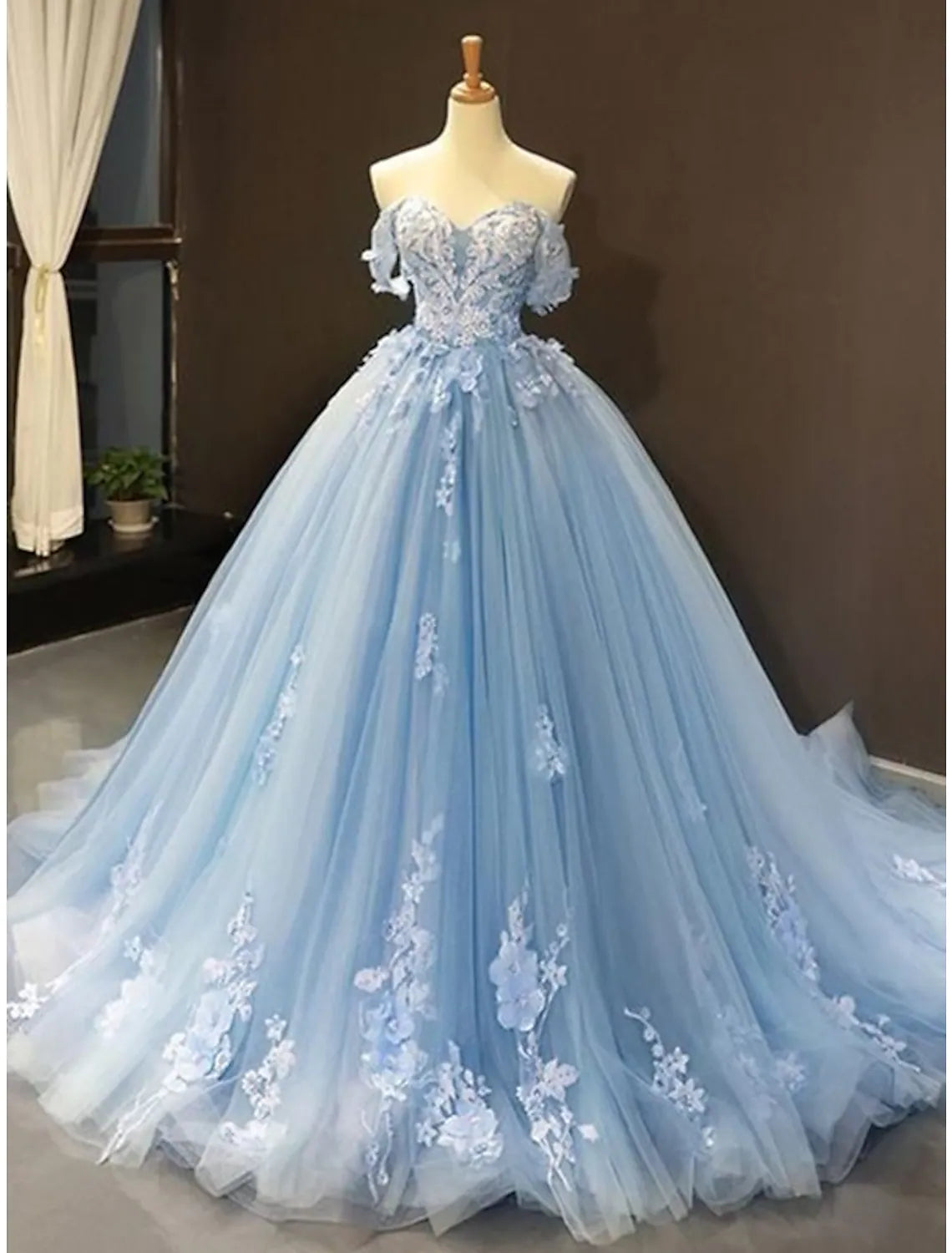 Affordable Women’s Fashion Prom Dresses Floral Dress Quinceanera Short Sleeve Sweetheart Lace with Pleats Appliques