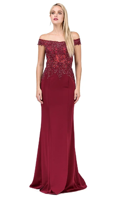 Relaxed Style Dancing Queen - 2440 Adorned Illusion Off Shoulder Prom Gown