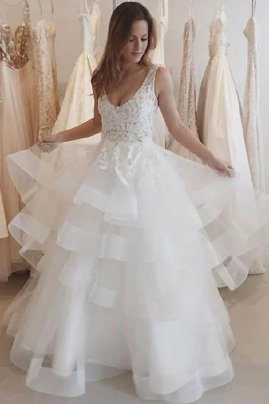 Trendy Women's Wear Roycebridal Ivory Organza Backless See-through Lace Appliqued Long Wedding Dresses, MW179 Trendy Women's Wear Roycebridal Ivory Organza Backless See-through Lace Appliqued Long Wedding Dresses, MW179