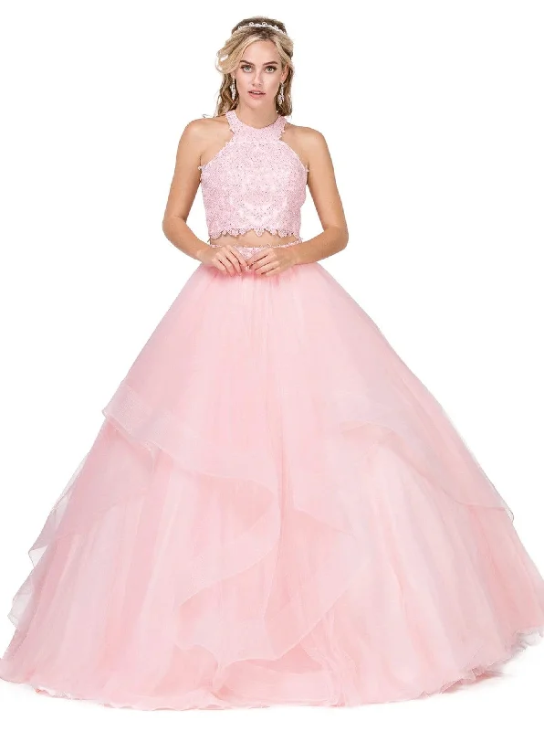 Everyday Wear Dancing Queen - 1310 Two Piece Beaded Lace Halter Quinceanera Ballgown