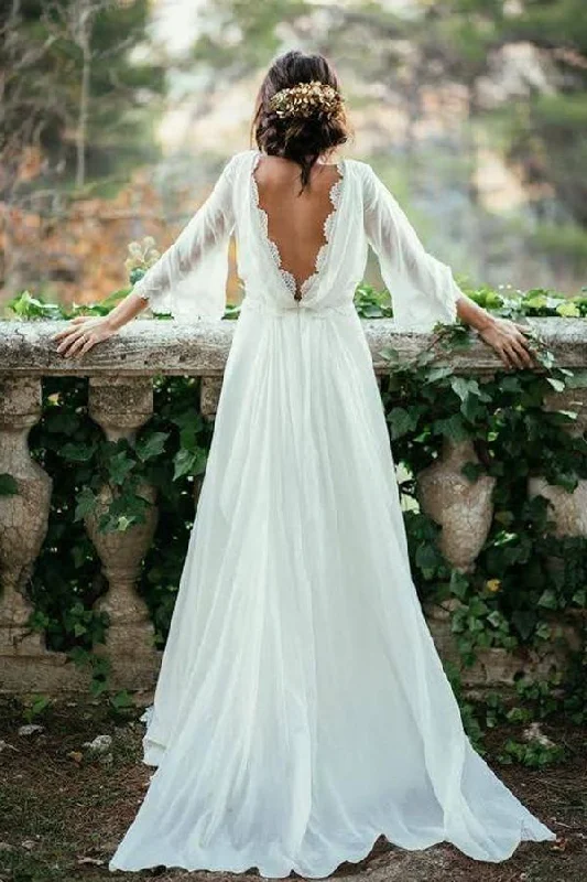 Casual Chic Roycebridal Fabulous White Chiffon Beach Wedding Dress, Long Bridal Dresses, MW148 Casual Chic Roycebridal Fabulous White Chiffon Beach Wedding Dress, Long Bridal Dresses, MW148