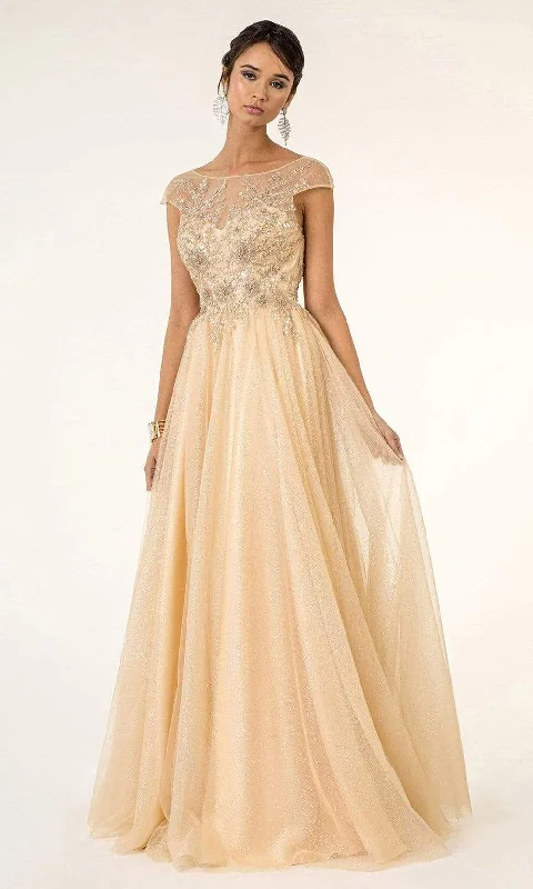 Chic Style, Always In Vogue Elizabeth K - GL1954 Embellished Bateau Mesh A-line Gown