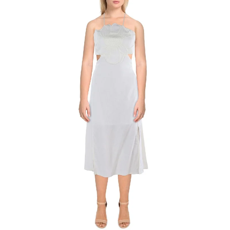 Luxe Women's Fashion FARM Rio Womens Linen Cut-Out Midi Dress