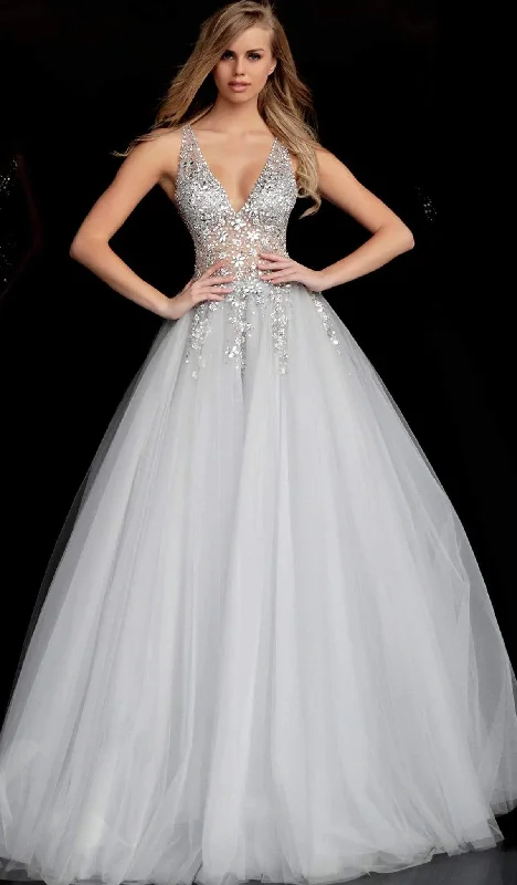 Eclectic Style Wardrobe Jovani - 65379 Crystal Embellished Plunging V-neck Ballgown