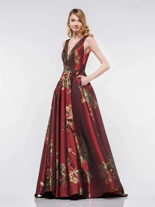 Enjoy Discount Colors Dress - Deep V-neck Print Mikado Ballgown 2179 - 1 pc Wine In Size 18 Available