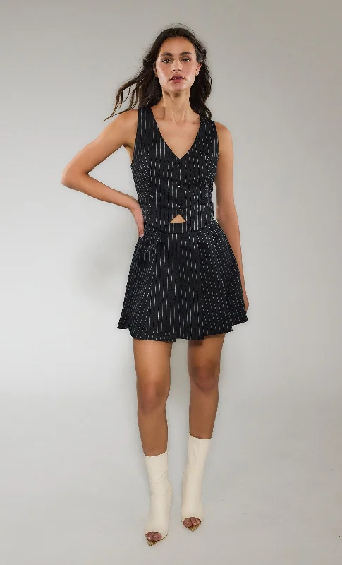 Effortless Style, Endless Impact Pinstripe Pleated Waistcoat Mini Dress