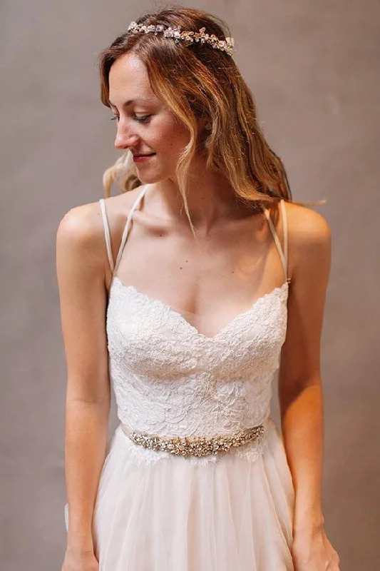 Everyday Wear Roycebridal Simple Spaghetti Straps A-Line Tulle Open Back Wedding Dresses online, MW253 Everyday Wear Roycebridal Simple Spaghetti Straps A-Line Tulle Open Back Wedding Dresses online, MW253