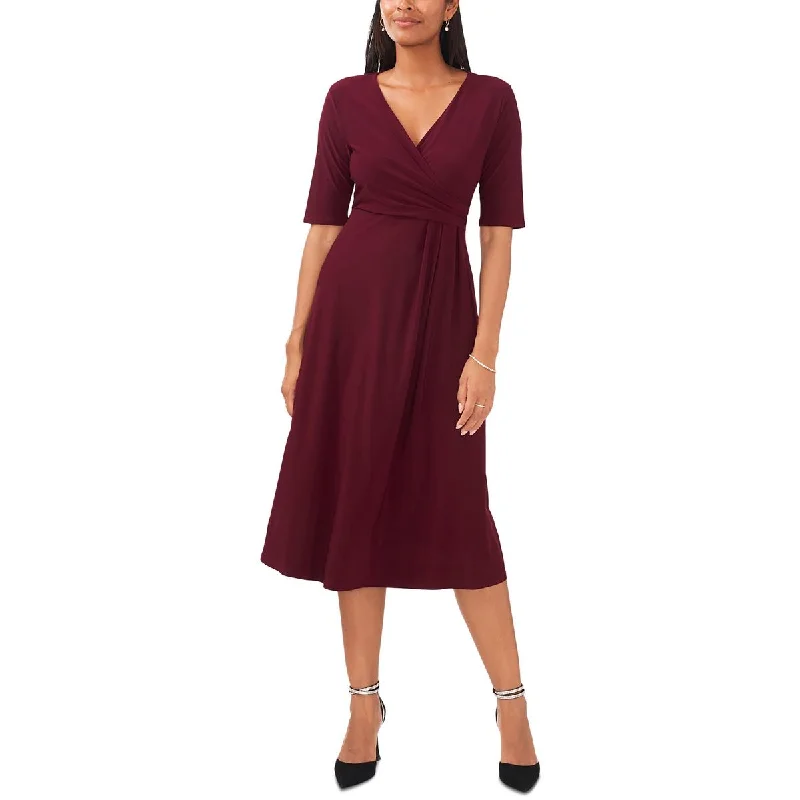 Best Online Women's Boutiques MSK Womens Petites V-Neck Short Sleeve Midi Dress