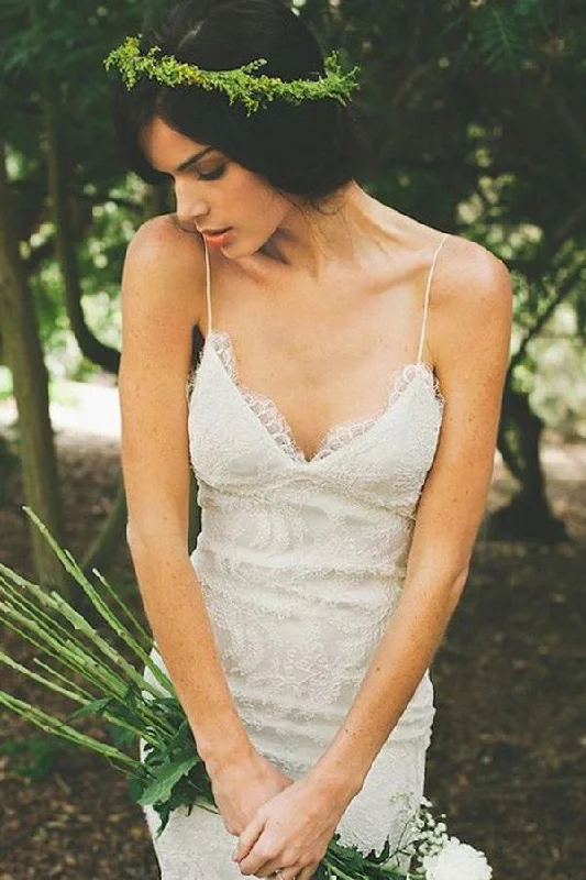 Boutique Styles Roycebridal White V-neck Open Back Spaghetti Straps Wedding Dress with Sweep Train, MW231 Boutique Styles Roycebridal White V-neck Open Back Spaghetti Straps Wedding Dress with Sweep Train, MW231