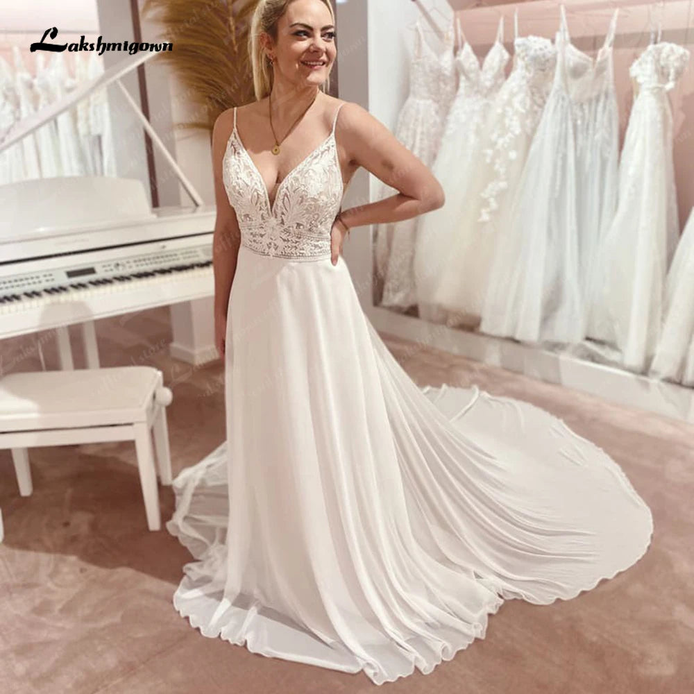 Special Offer For You Roycebridal Off White Lace Chiffon A-Line Boho Wedding Dress 2024 V Neck Elegant Beach Bridal Gowns vestidos para mujer