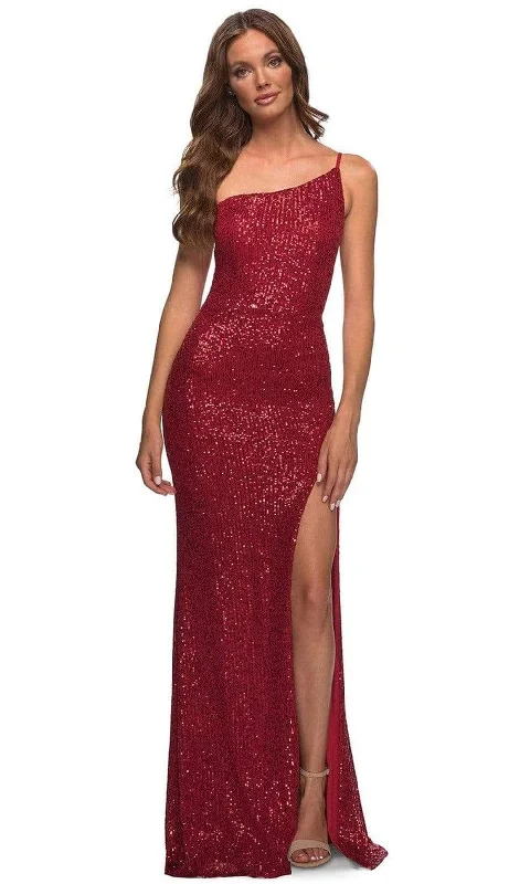 Chic Style La Femme - 30391 Sequined Asymmetrical Gown with Slit