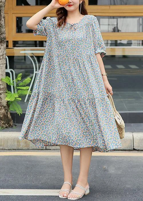 Elevate Your Wardrobe Chic light blue floral cotton Wardrobes ruffles hem Dresses summer Dresses Elevate Your Wardrobe Chic light blue floral cotton Wardrobes ruffles hem Dresses summer Dresses
