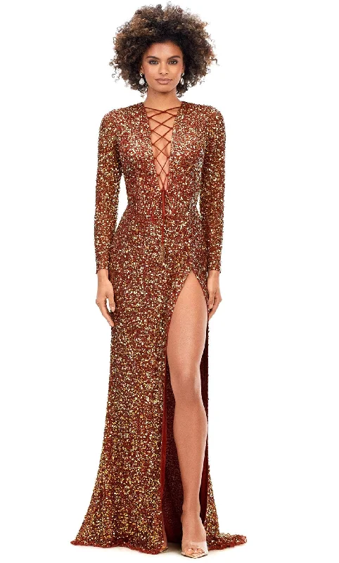 Runway Inspired Wear Ashley Lauren 11241 - Lace-Up Long Sleeve Evening Gown