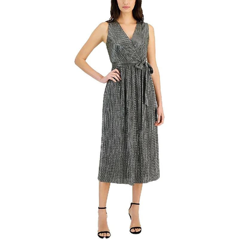 Chic And Comfortable Anne Klein Womens Metallic Sleeveless Midi Dress