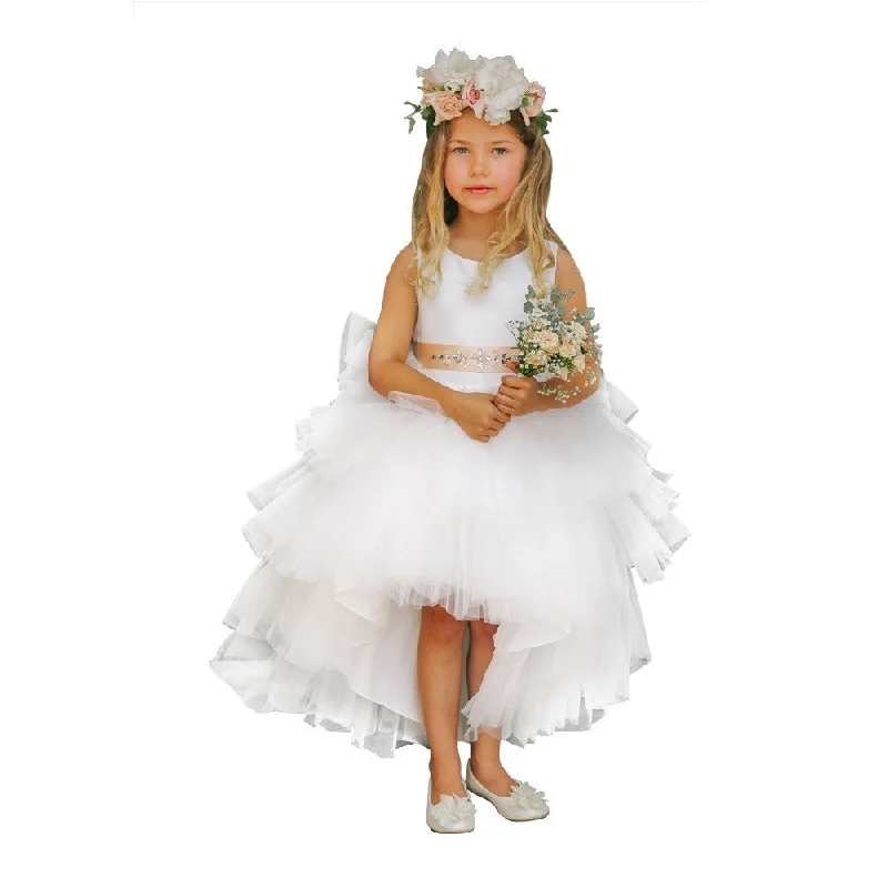 Cutting Edge Fashion Little Girls White Hi-Low Multi Level Ruffle Tutu Flower Girl Dress 2-6