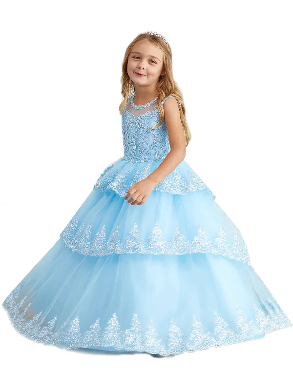 Break Fashion Norms Little Girls Sky Blue Glitter Mesh Overlay V Neck Pageant Dress 2-6