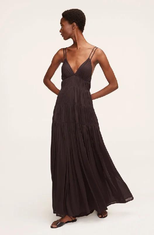 Boutique Dress Online Ruched Mesh Maxi Dress - Walnut