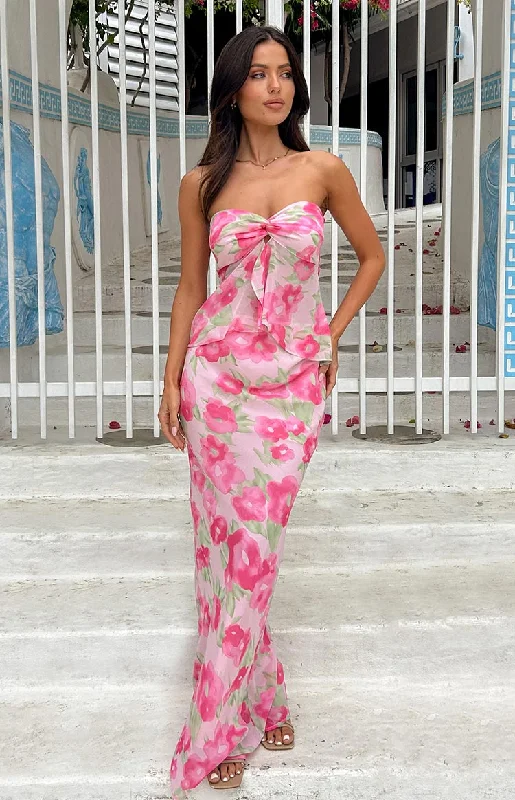 Valentine's Special Jacqulin Pink Floral Print Maxi Skirt