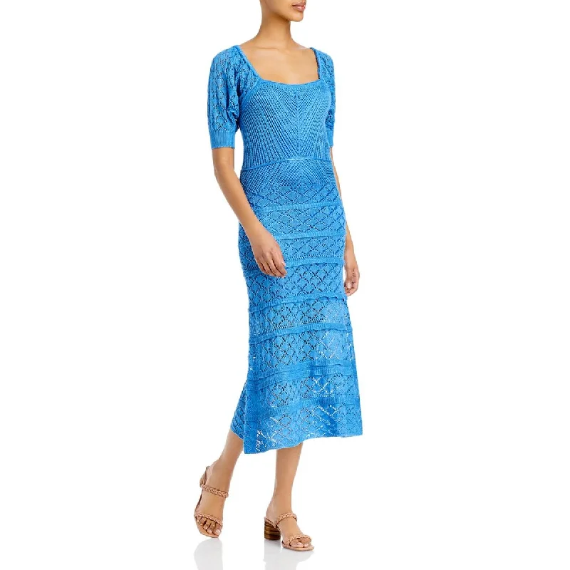 Seasonal Trends Aqua Womens Crochet Ruffled Midi Dress