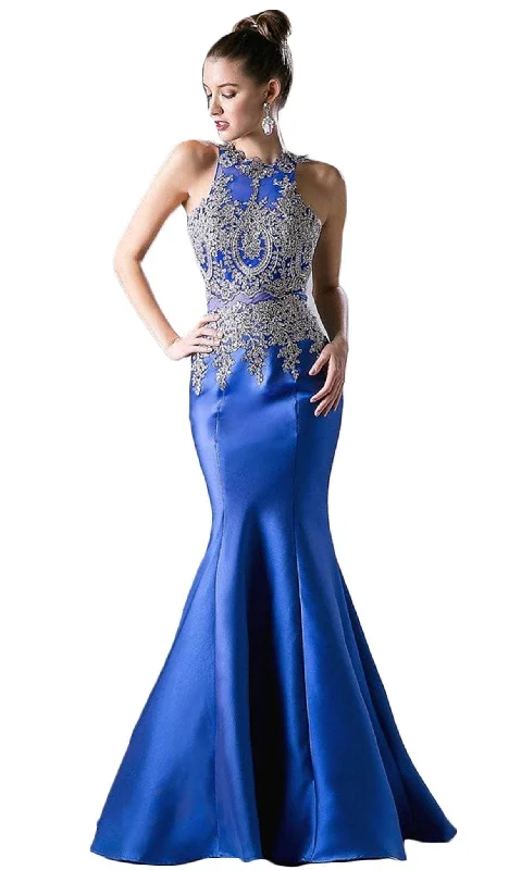 Valentine's Special Ladivine 8934 - Metallic Lace High Neck Mermaid Evening Gown