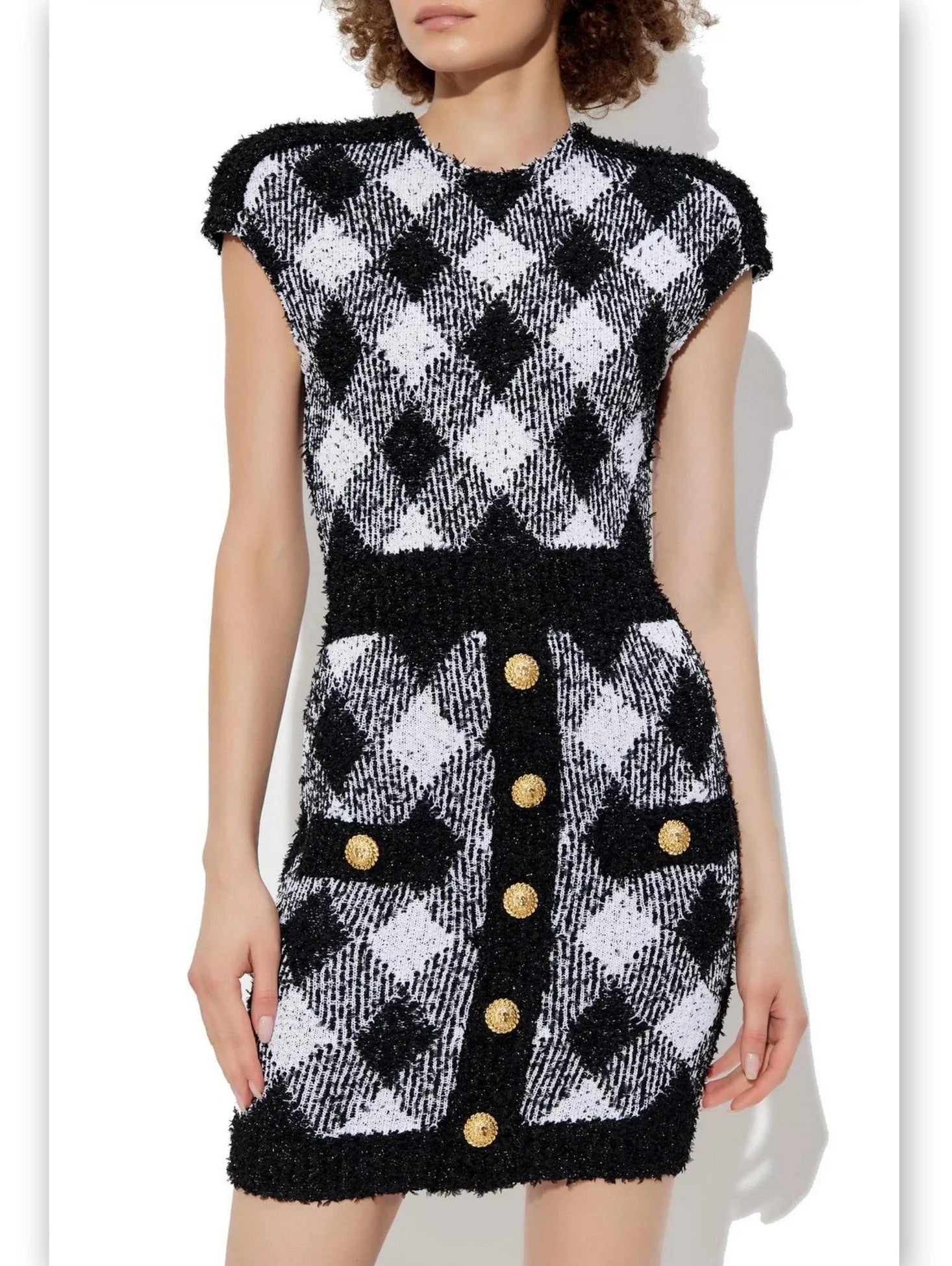 Durable Fashion Picks Black and White Diamond-Pattern Knit Mini Dress