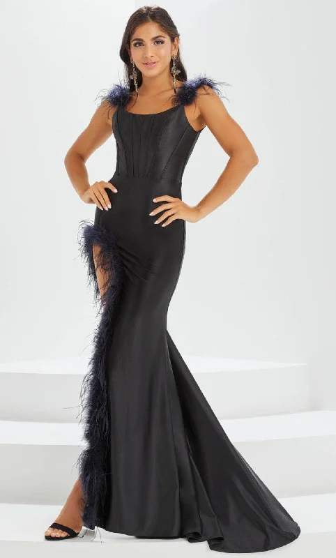 Trend Alert Tiffany Designs by Christina Wu 16027 - Feathered Slit Prom Gown