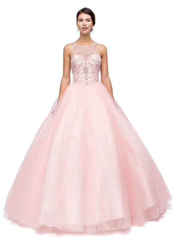 Contemporary Women’s Clothing Dancing Queen - Embellished Illusion Jewel Neckline Quinceanera Ball Gown 1160