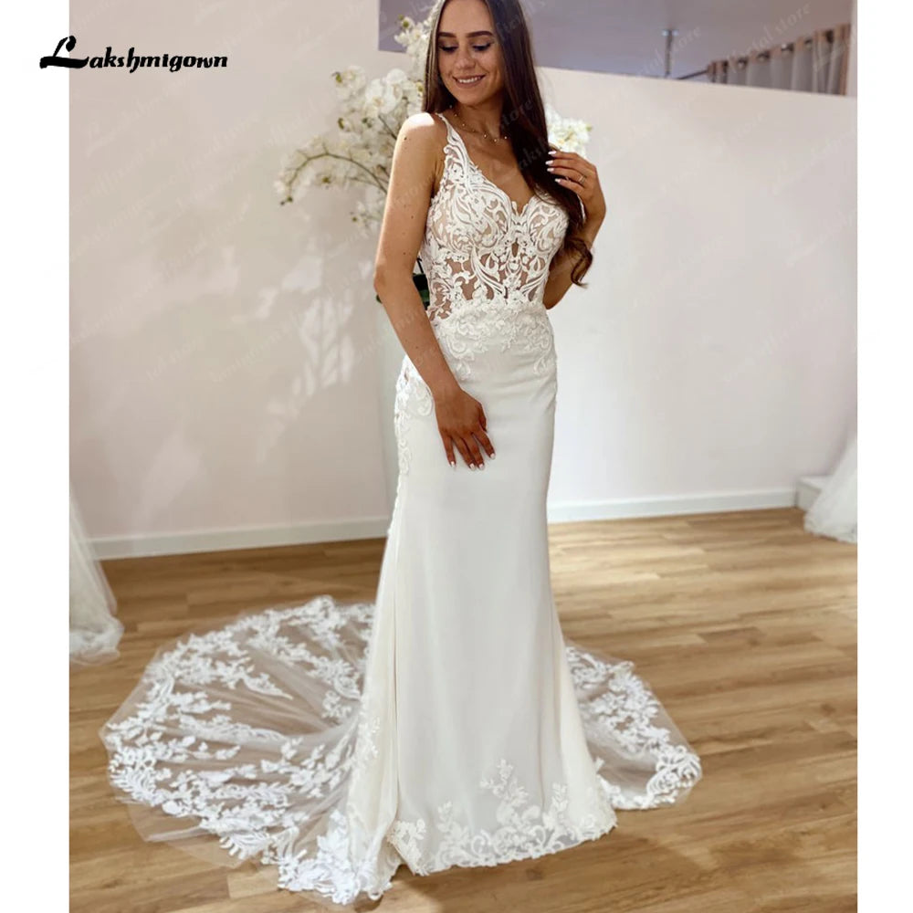 Crazy Price Slashing Roycebridal Lace Crepe Mermaid Wedding Dress Vestidos Civil Boho Bridal Gowns Cut Out  Long Train 2025  vestidos para mujer