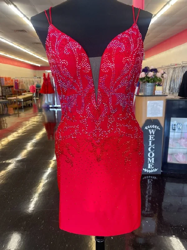 Cool Prices Amarra 87148 Size 6, 8, 12 Red Short fitted Jersey Formal Cocktail Dress Embellished Backless Corset Gown