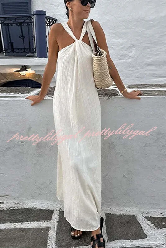 Hot Styles Sea angel Linen Blend Textured Fabric Halter Vacation Maxi Dress