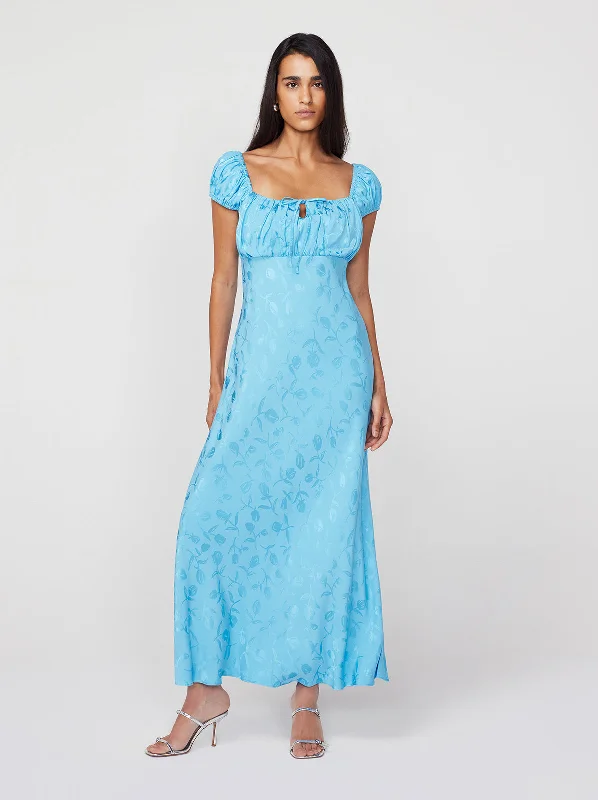 Clothing Online Bess Sky Blue Tulip Jacquard Maxi Dress