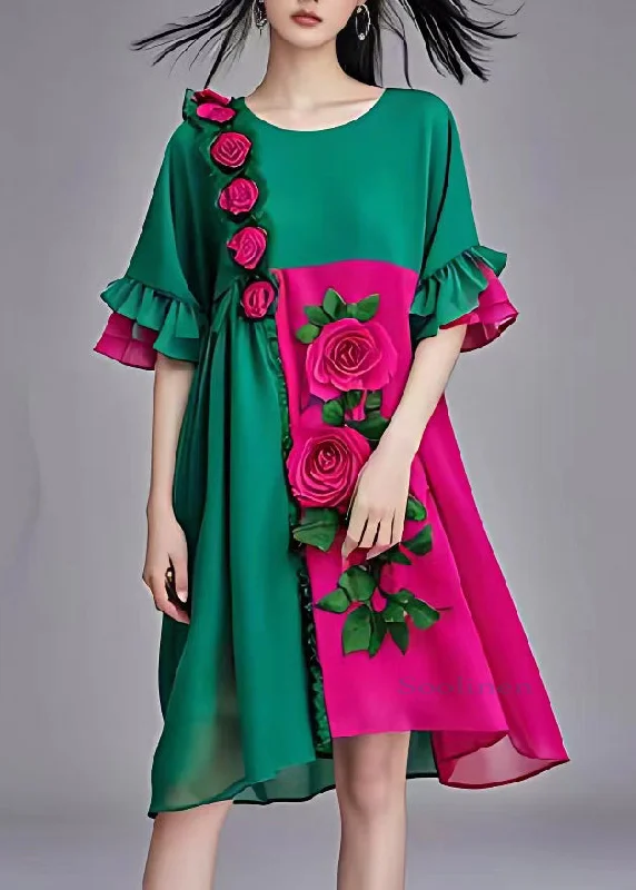 Fashion Forward Femme Boutique Colorblock Floral Chiffon Long Dresses Flare Sleeve