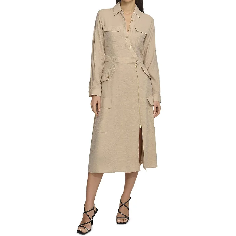 Vibrant Femme Fashion DKNY Womens Cargo Button-Down Midi Dress