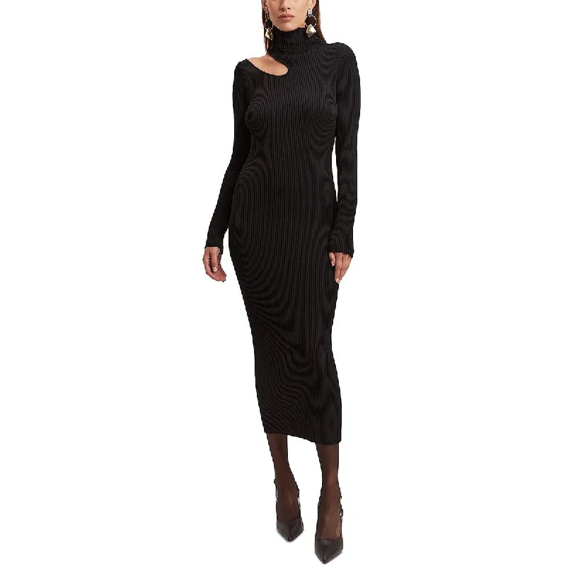 Everyday Fashion Bardot Womens Ribbed Sweater Dress Midi Dress